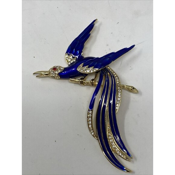 Metropolitan Museum of Art Jewelry - MMA Metropolitan Museum Of Art Gold Tone Blue Enamel Bird Brooch Pin Rhinestones